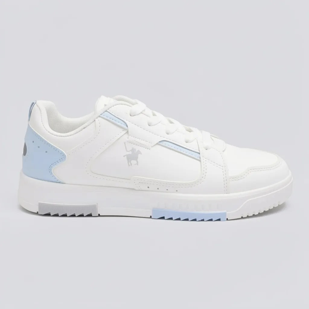 Polo Tenis Minimal Blanco Detalles Celeste Lateral y Talón Suela Blanco/ Celeste/ Gris | Photo Studio AI | 1