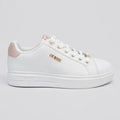 Guess Tenis Plataforma Blanco Detalles Rosado/ Dorado Lateral, Lengüeta y Cintas Suela Blanca | Photo Studio AI | 1