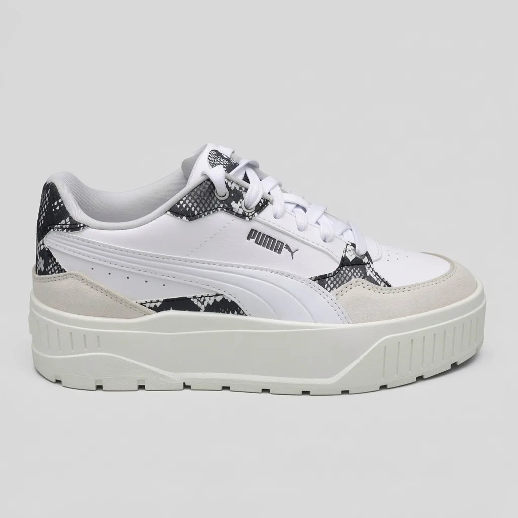 Puma Tenis Plataforma Blanco Estampado Serpiente Negro Lateral, Lengüeta y talón Suela Blanco Hueso | Photo Studio AI | 1