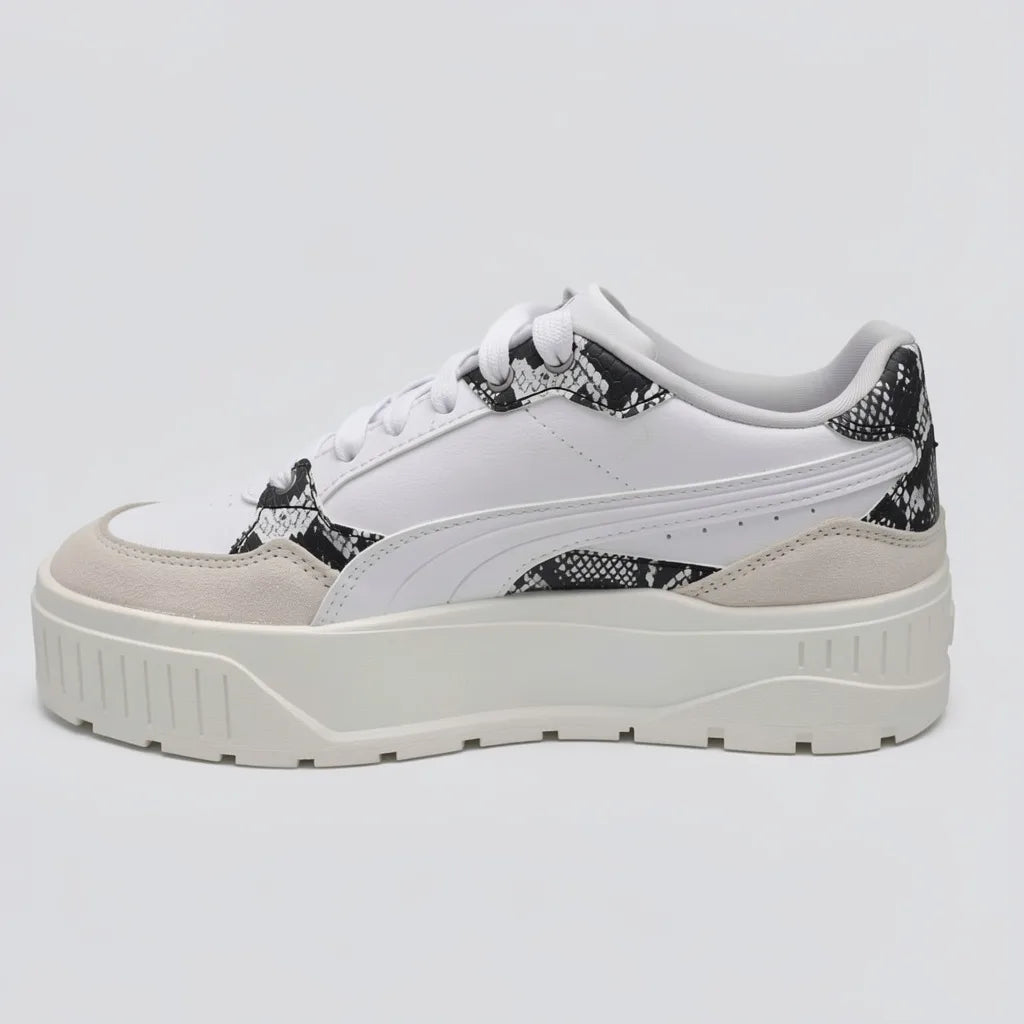 Puma Tenis Plataforma Blanco Estampado Serpiente Negro Lateral, Lengüeta y talón Suela Blanco Hueso | Photo Studio AI | 2
