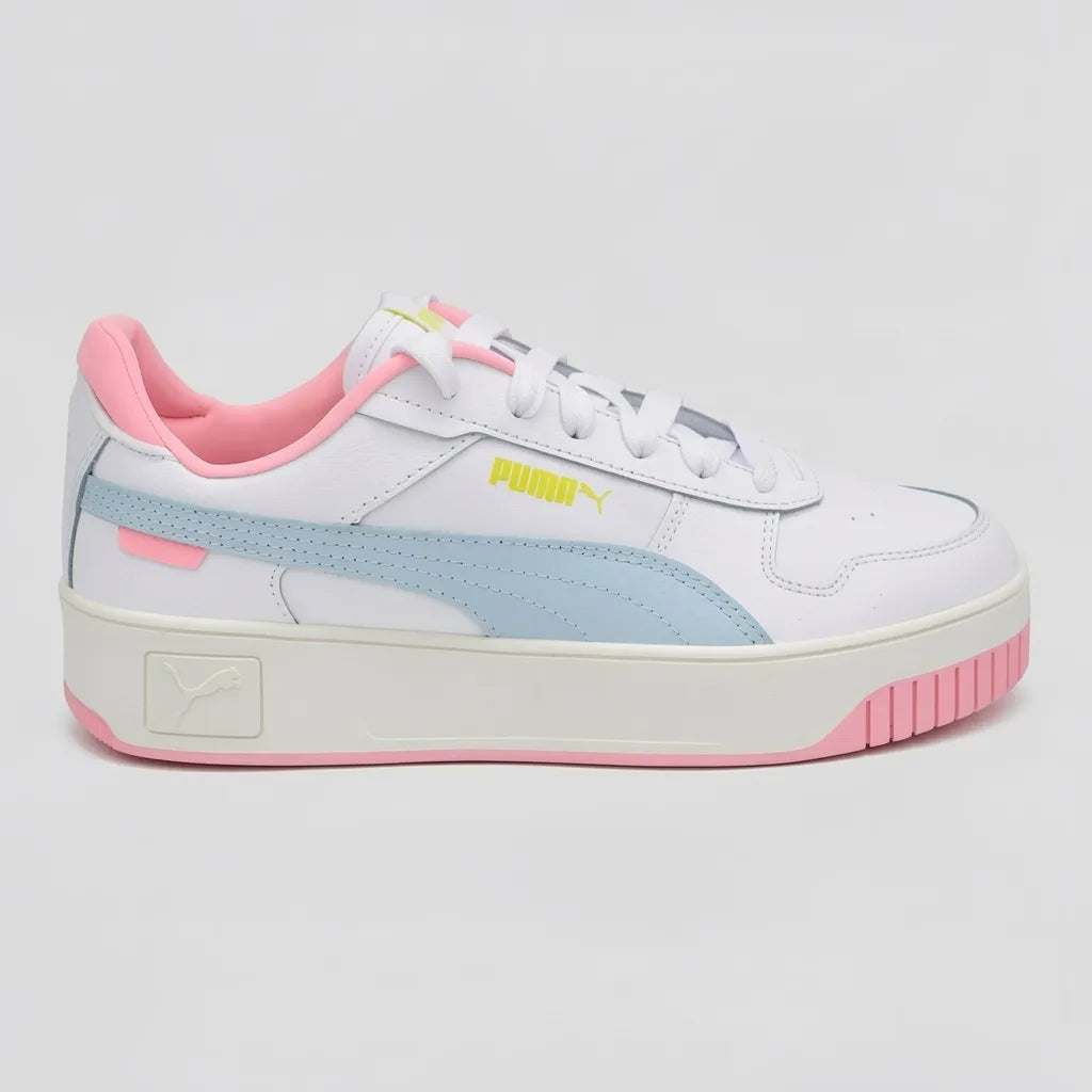 Puma Tenis Plataforma Blanco Detalles Celeste/ Rosado fosforecente Lateral, Lengüeta y talón Suela Blanca/ Rosado | Photo Studio AI | 1