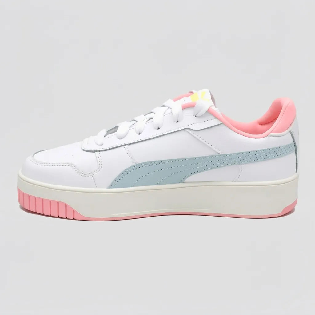 Puma Tenis Plataforma Blanco Detalles Celeste/ Rosado fosforecente Lateral, Lengüeta y talón Suela Blanca/ Rosado | Photo Studio AI | 2