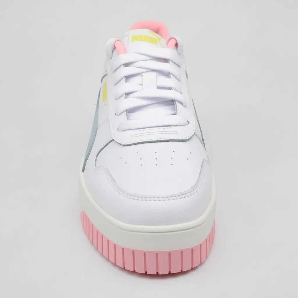 Puma Tenis Plataforma Blanco Detalles Celeste/ Rosado fosforecente Lateral, Lengüeta y talón Suela Blanca/ Rosado | Photo Studio AI | 3
