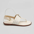 Michael Kors Sandalia Tiras Blanco Estampado MK Gris Empeine Suela Café | Photo Studio AI | 2