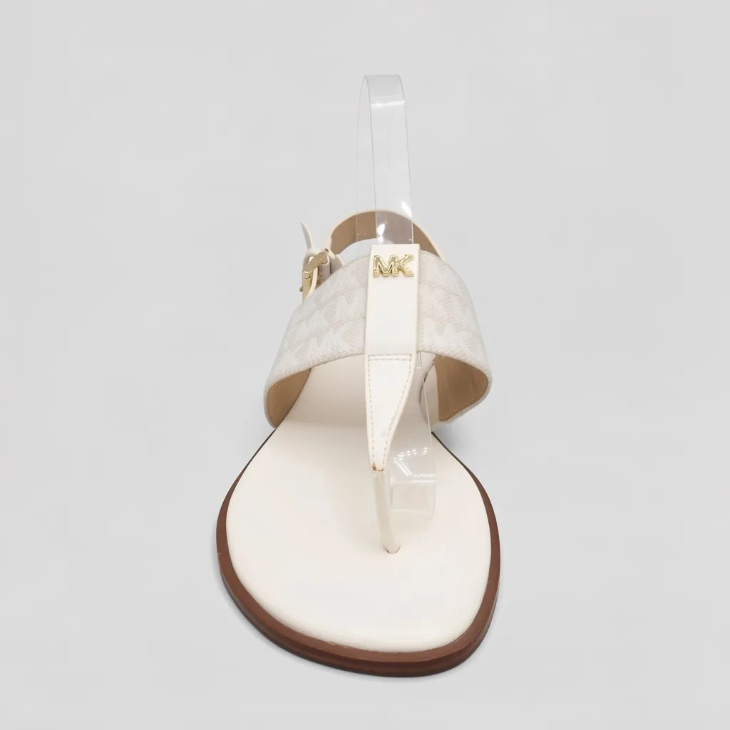 Michael Kors Sandalia Tiras Blanco Estampado MK Gris Empeine Suela Café | Photo Studio AI | 3