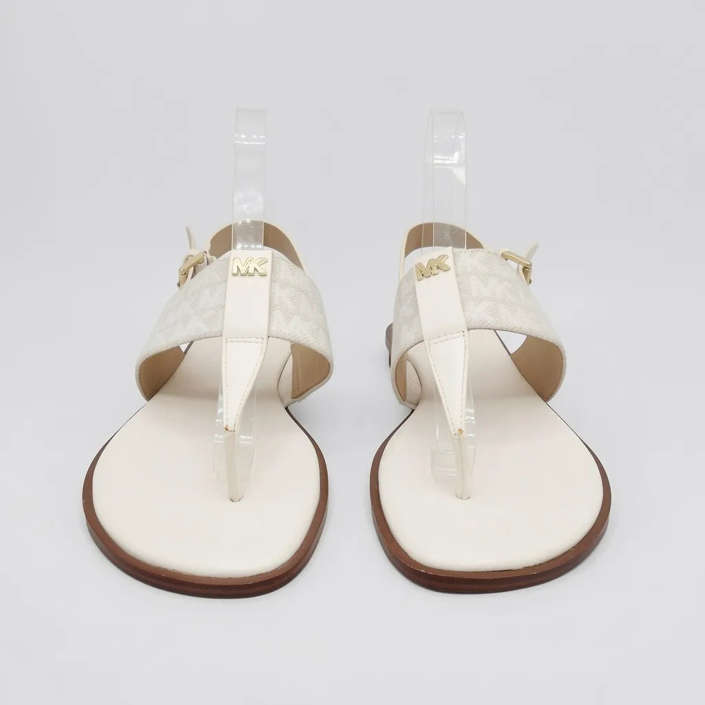Michael Kors Sandalia Tiras Blanco Estampado MK Gris Empeine Suela Café | Photo Studio AI | 5