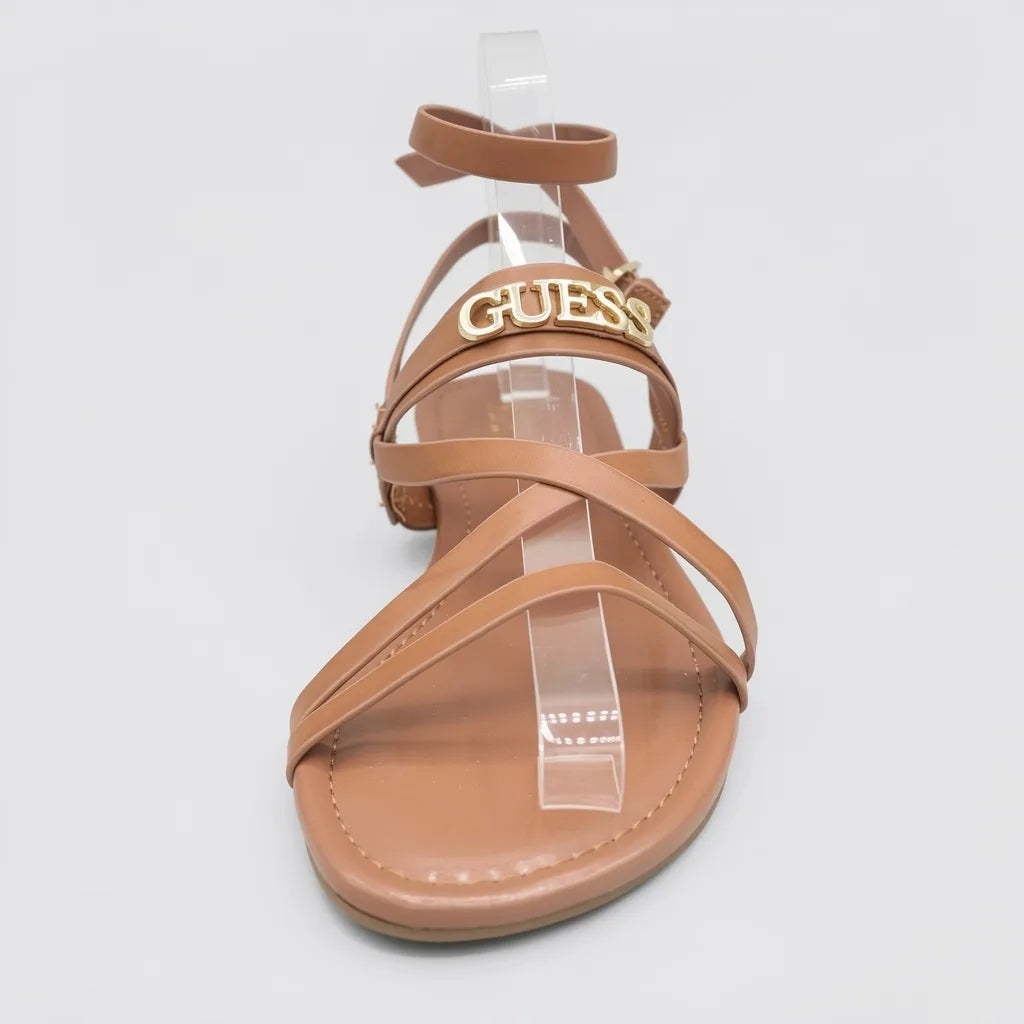 Guess Sandalia Tiras Café Logo Dorado Empeine Suela Café | Photo Studio AI | 3