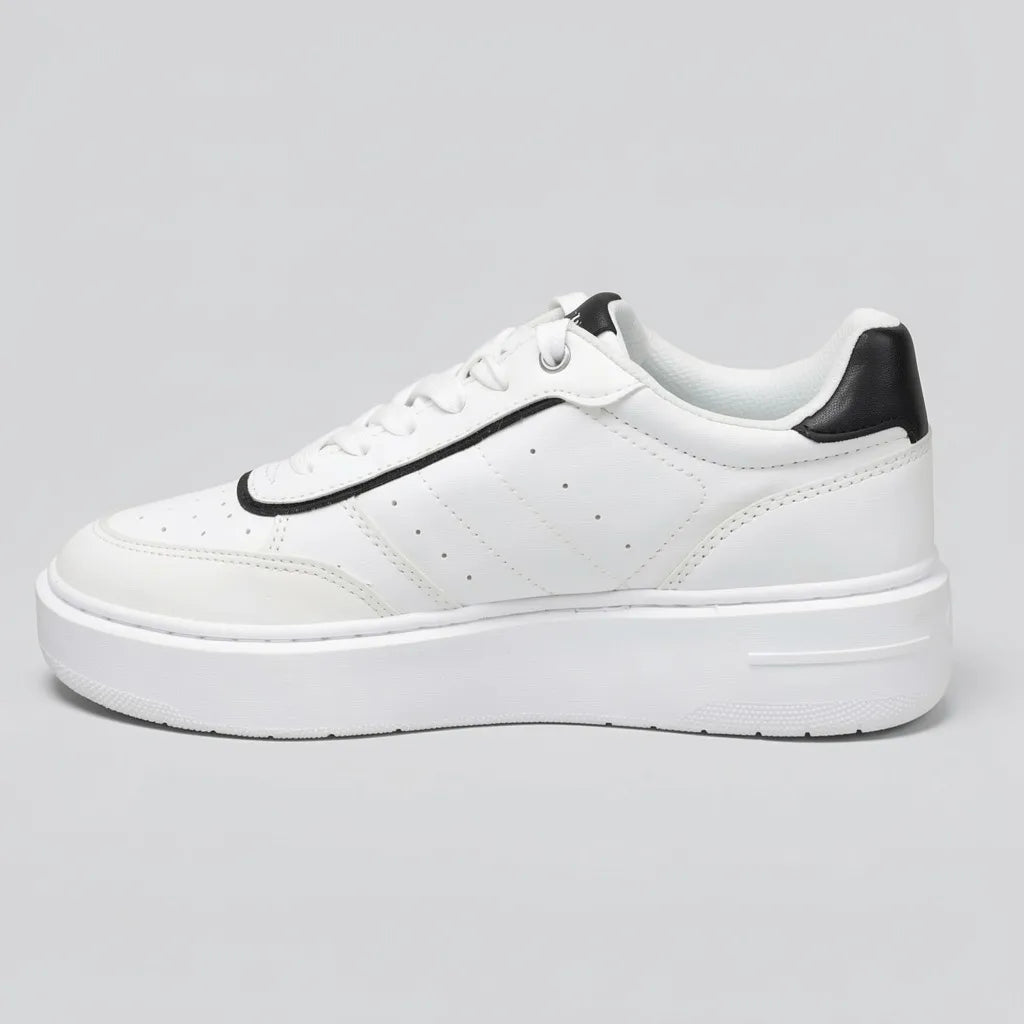 Calvin Klein Tenis Plataforma Blanco Detalles Negro Lateral, Lengüeta y talón Suela Blanca