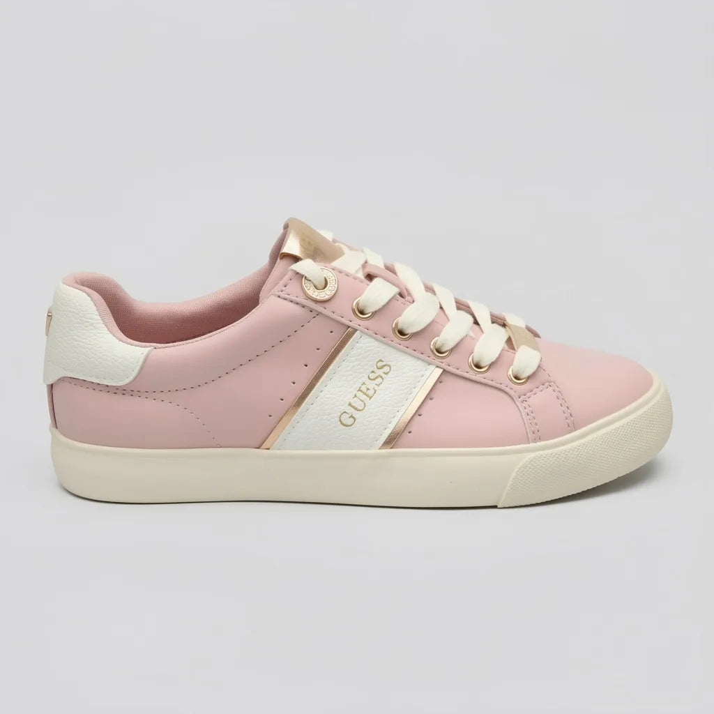Guess Tenis Moderno Rosado Detalles Dorado Lengüeta y Cintas Suela Blanco Hueso