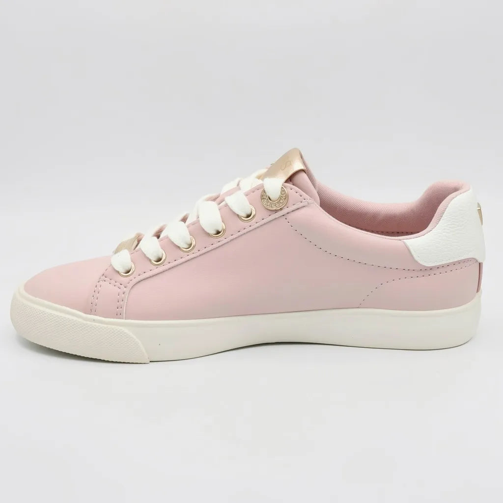 Guess Tenis Moderno Rosado Detalles Dorado Lengüeta y Cintas Suela Blanco Hueso