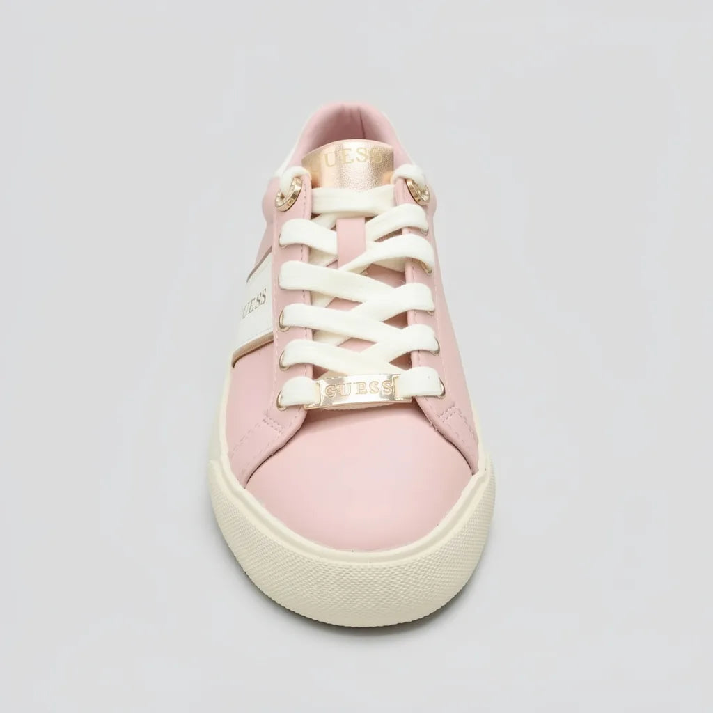 Guess Tenis Moderno Rosado Detalles Dorado Lengüeta y Cintas Suela Blanco Hueso