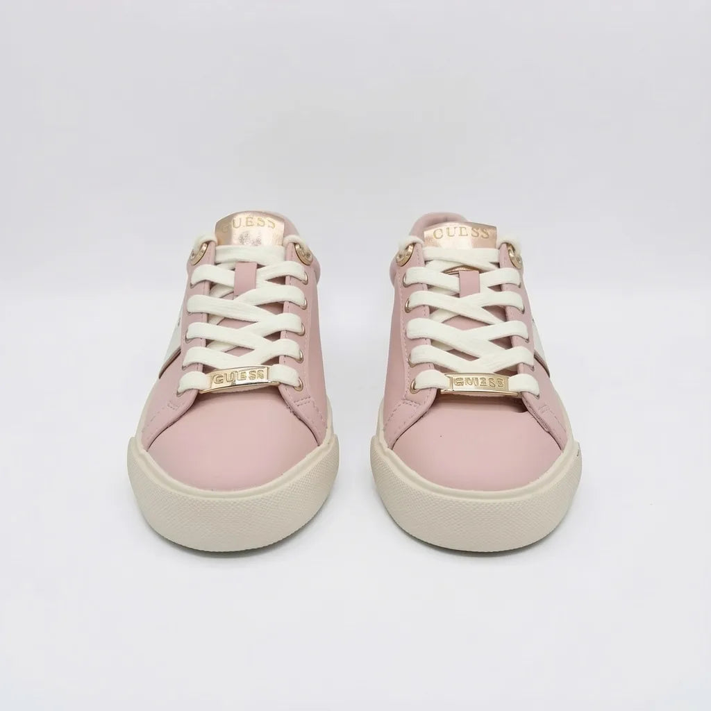 Guess Tenis Moderno Rosado Detalles Dorado Lengüeta y Cintas Suela Blanco Hueso